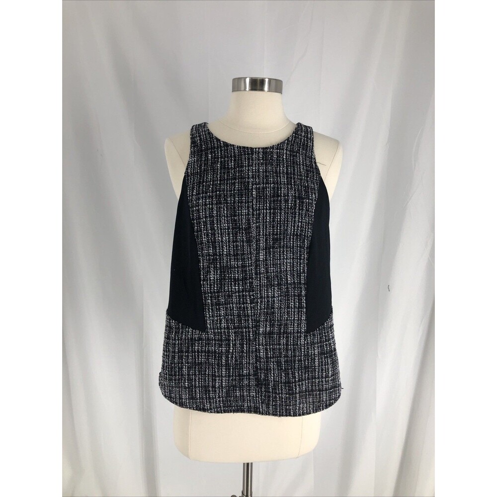 Banana Republic Sz 4p Black Tweed Sleeveless Lined Poly Wool Top Rear Zipper